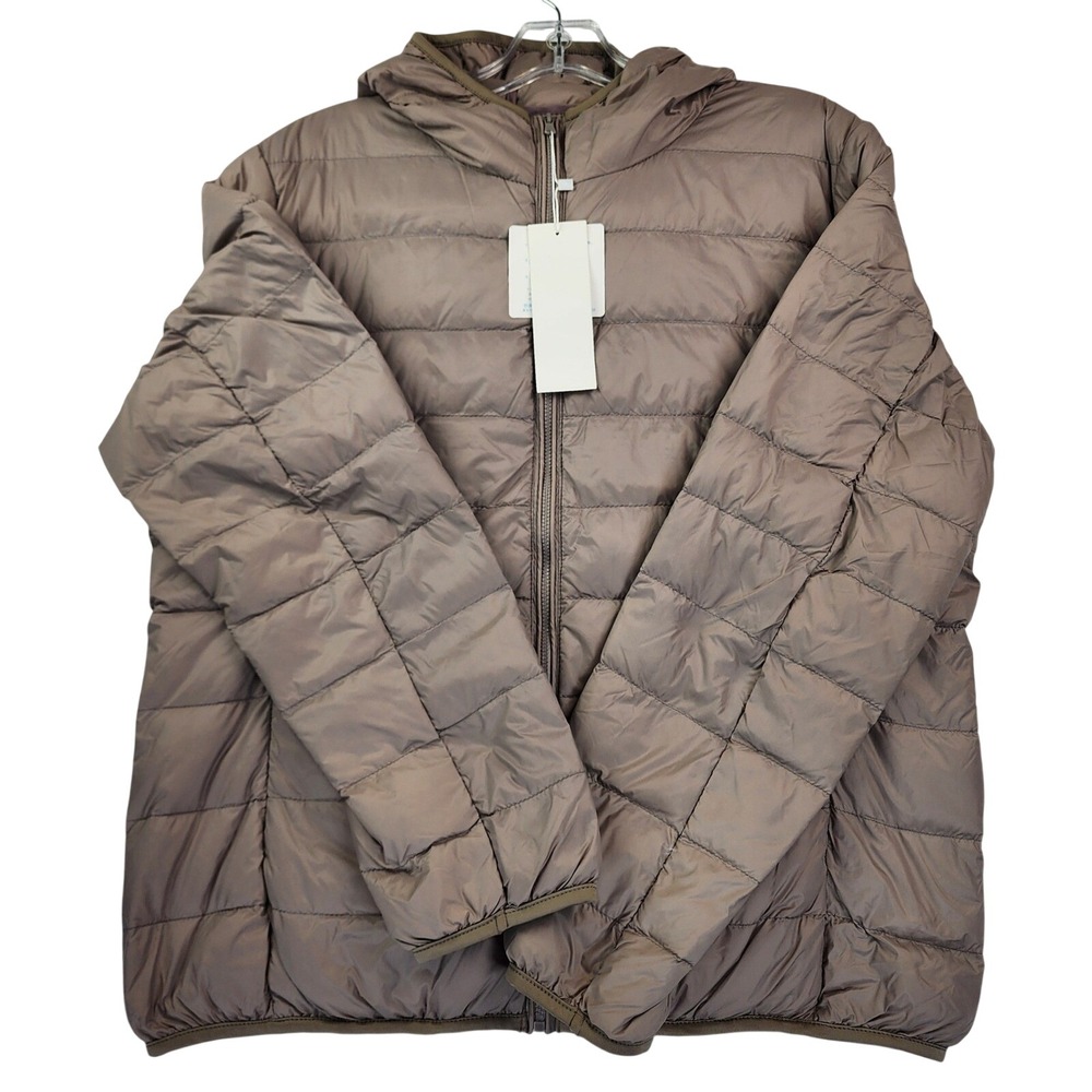 Uniqlo 2XL Taupe Ultra Light Down Puffer Hooded Jacket Packable Gorpcore Winter